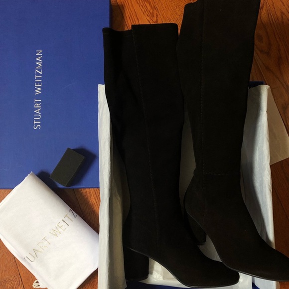 NIB $765 Stuart Weitzman Black Suede Pull Up Boots - Picture 5 of 7